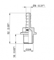 1032108 Przyłącze węża gwint zewnętrzny 3/8" na wąż 8 mm
