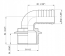 1132632 Przyłącze węża 90° gwint zew. 1 1/2" na wąż 32 mm, Arag,