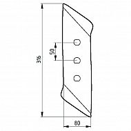 5074173332 Dłuto lemiesza, prawe pasujące do Grégoire-Besson, Pöttinger, Mølbro